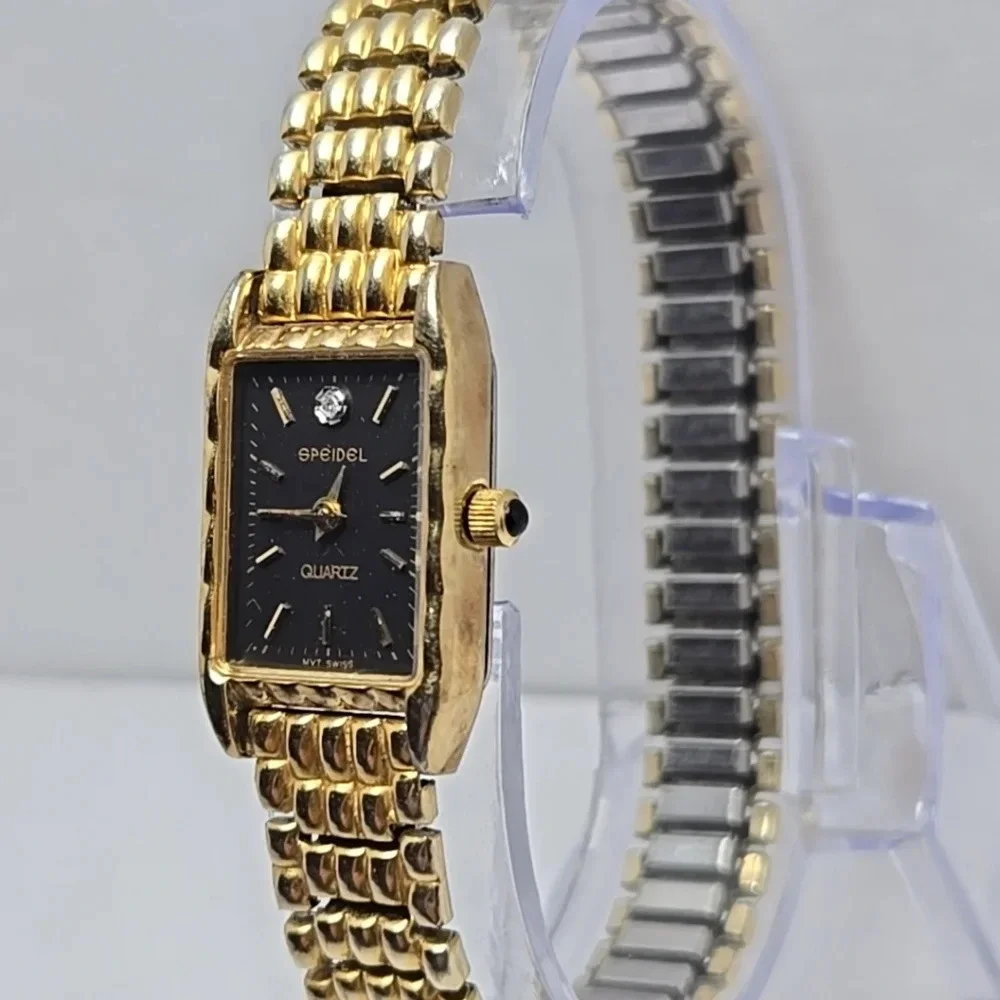 Vintage Womens Speidel Diamond Quartz Watch Stretch Bracelet New Battery Dainty - Picture 2 of 8